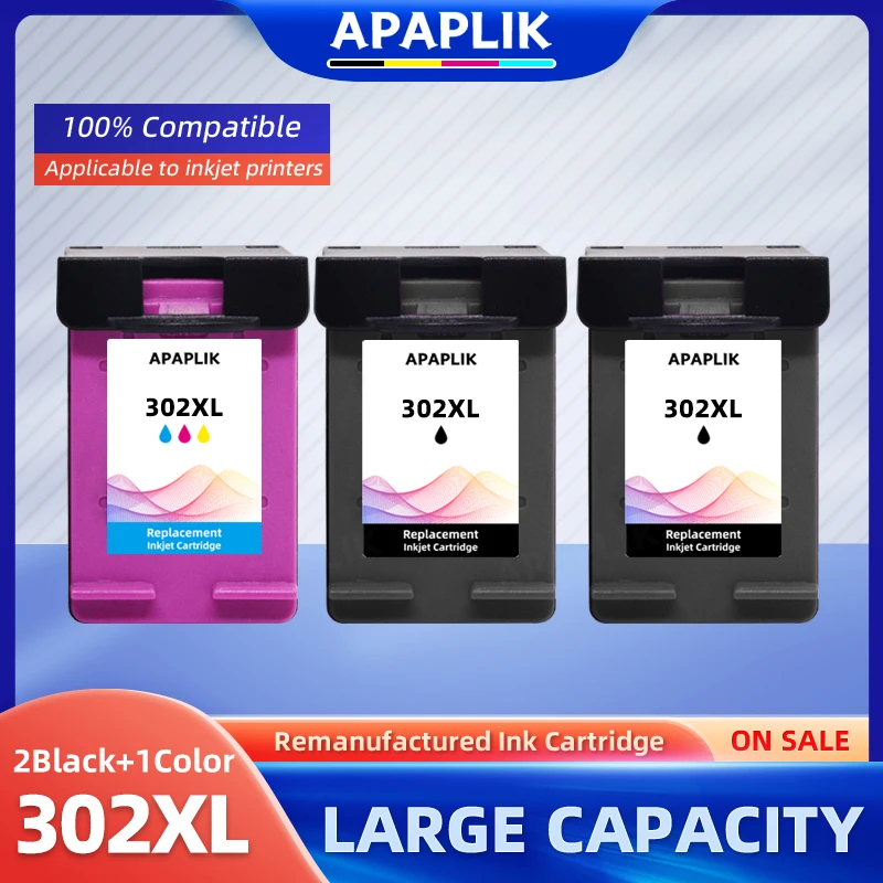

APAPLIK 302 Ink Cartridge Remanufatured For HP302XL For HP 302 Deskjet 2130 2135 1110 3630 3632 Officejet 3830 4520 Printer