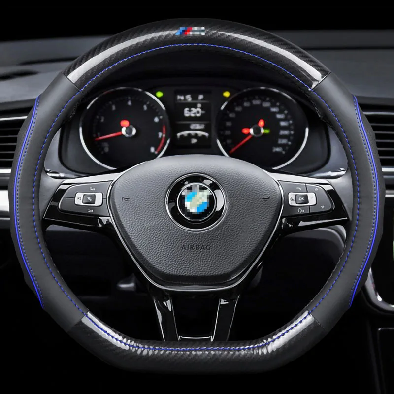 Steering Wheel Cover For BMW M E90 E91 E92 E93 M3 E60 E61 F10 F07 M5 M6 Car Accessories Carbon Fiber Leather |