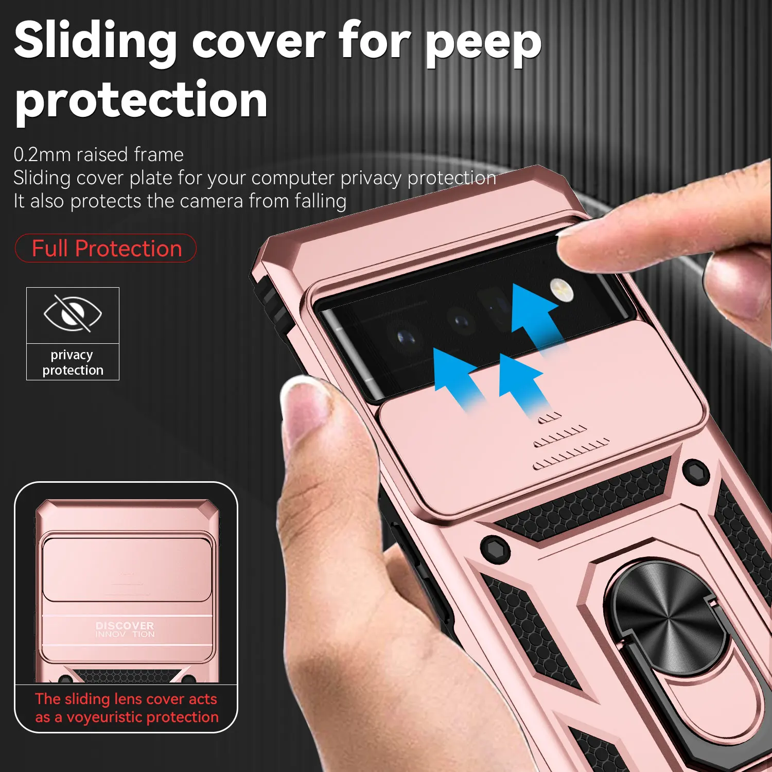 

Military Slide Push Window Armor Shockproof Case For Google Pixel 6A 6 7 Pro Metal Ring Holder Camera Lens Protection Back Cover