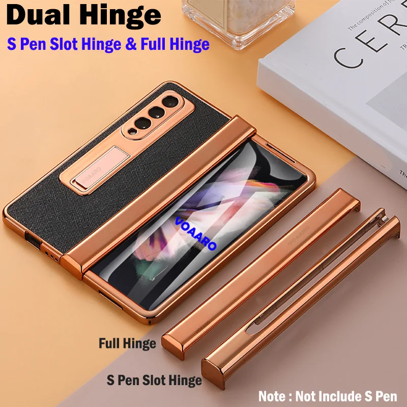 

Складной кожаный чехол с 3-мя петлями для Samsung Galaxy Z, складной трехмерный чехол со слотом для ручки S, стеклянная пленка для переднего экрана