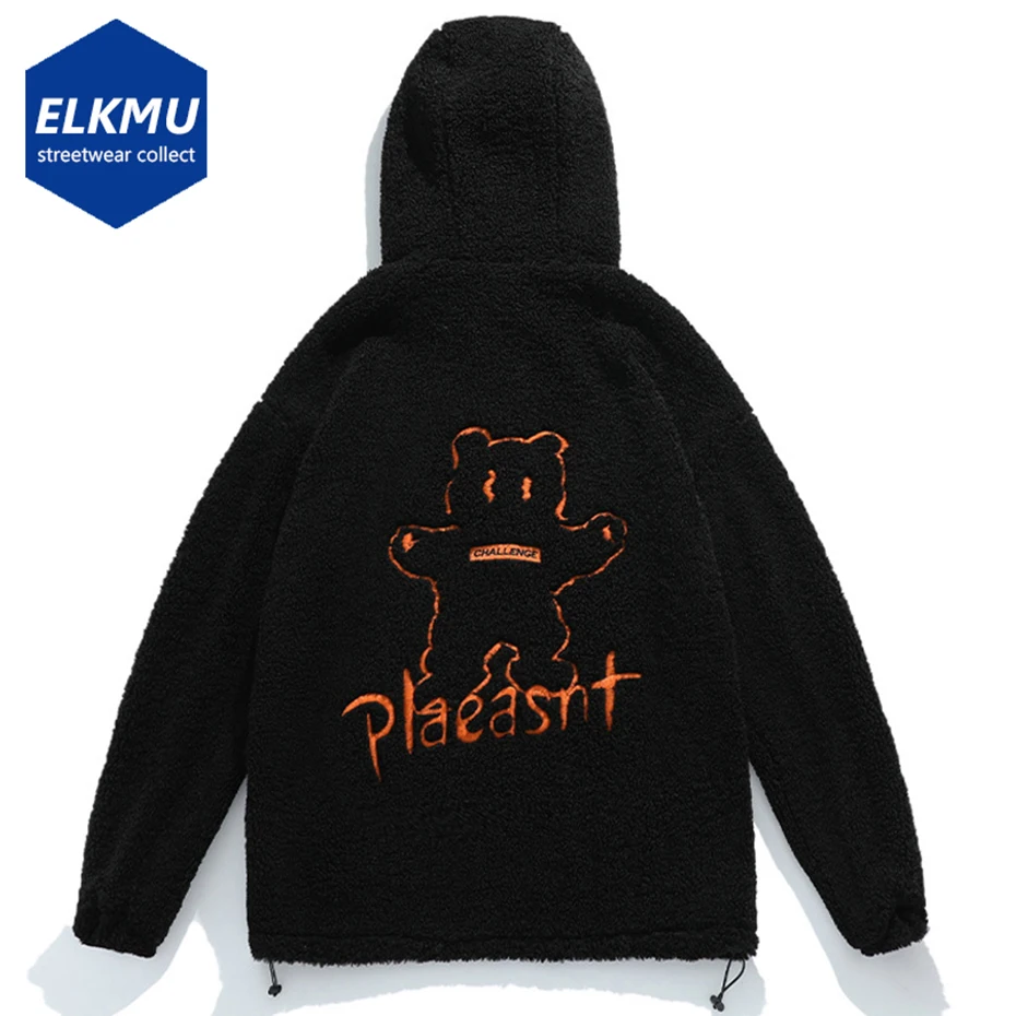 

Мужская пушистая куртка из овечьей шерсти, зимняя флисовая парка с капюшоном, плотное теплое пальто, новинка 2022, Модные свободные уличные ку...