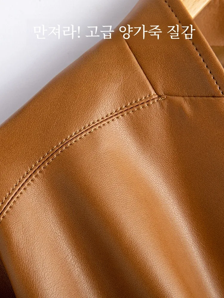 Женское кожаное пальто Haining короткое осеннее 2024 новая модная кожаная куртка на