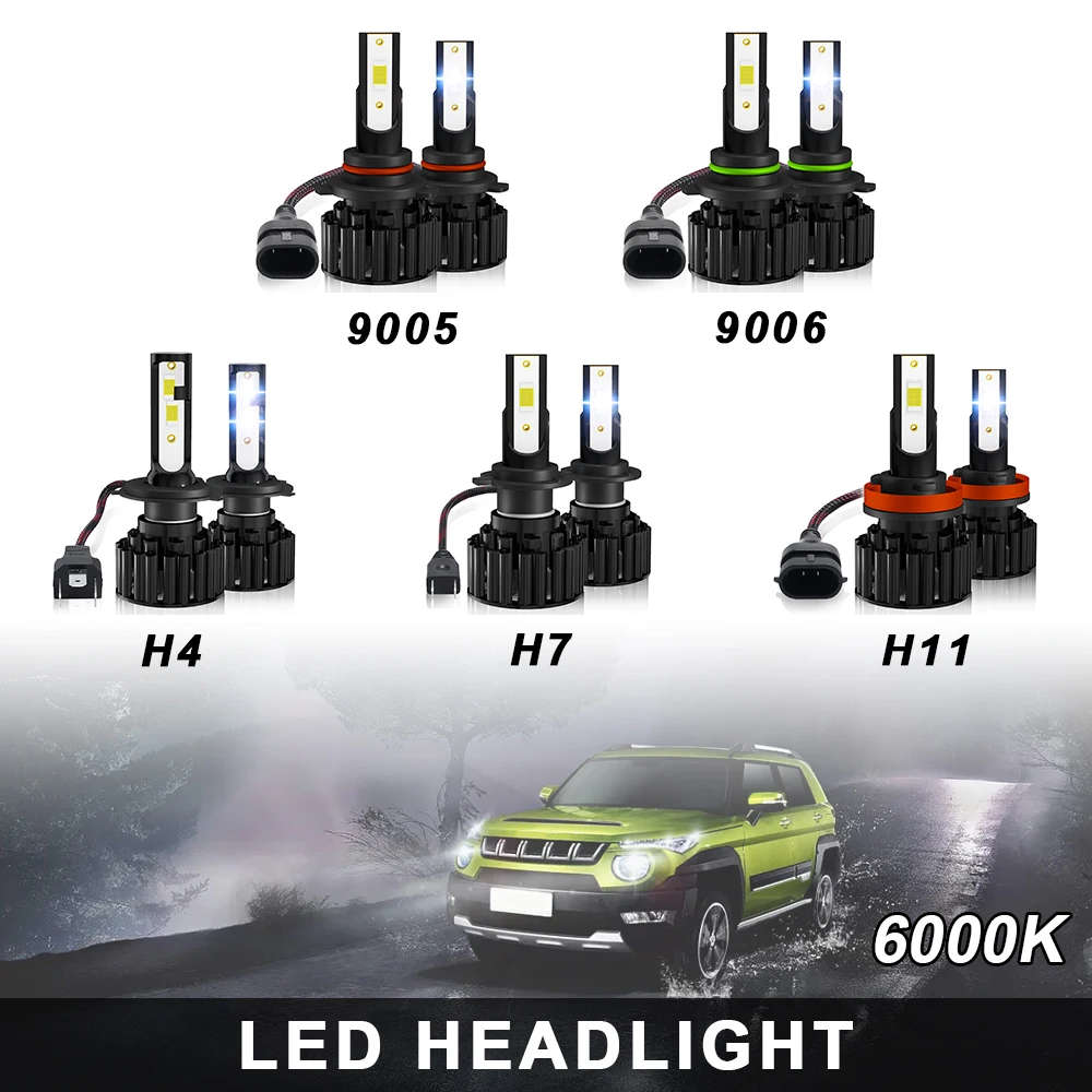 

2pcs 100W 6000K White LED Fog Light Bulbs H4/H7/H8/H9/H11/ 9006/HB4/9005/HB3 DRL Car Daytime Running Lights Car Headlight Bulbs