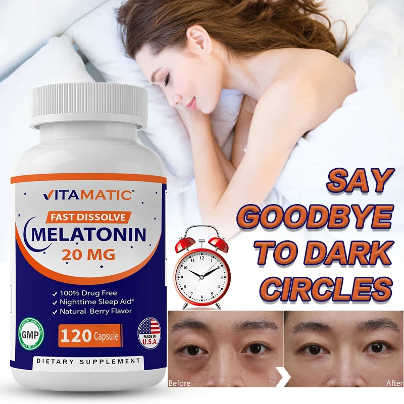 

Vitamatic Melatonin 20mg Capsules, Helps Deep Sleep, Improves Sleep, Sleep Products for Middle-aged and Elderly