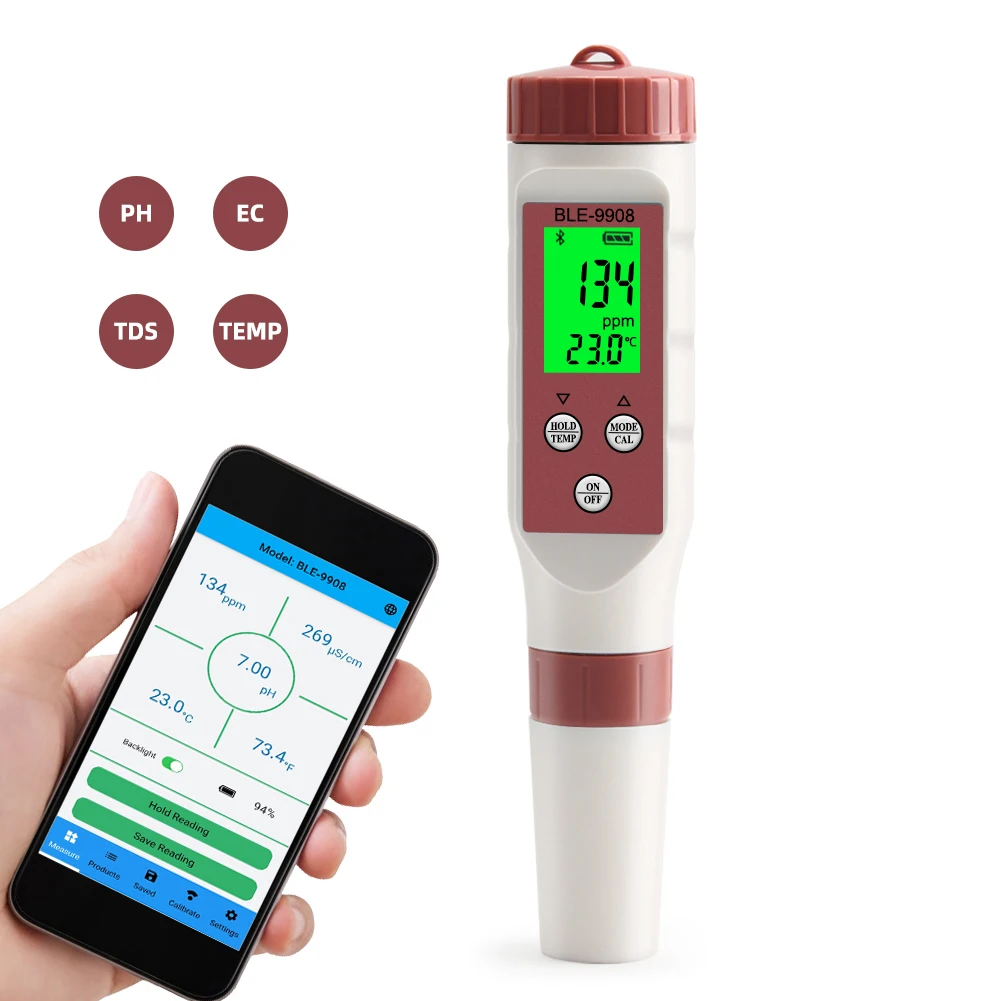 

5 in 1 Water Quality Tester Pen LCD Digital PH EC TDS TEMP Analyzer MeterBluetooth APP Control Monitor Water Purity PPM Aquarium