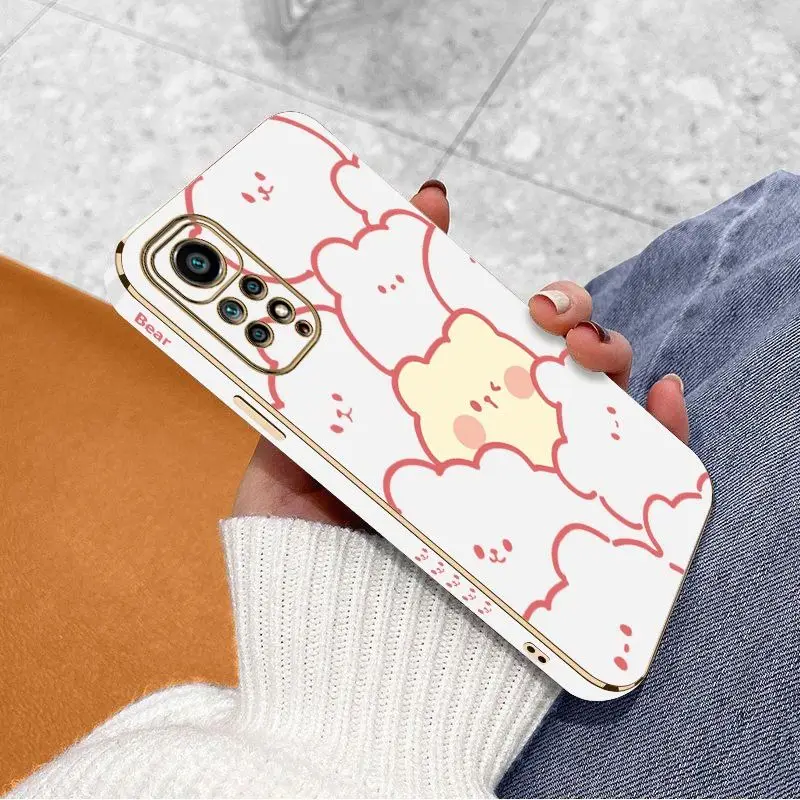 Stacking Bear Luxury Plating Phone Case For Xiaomi Redmi Note 11 Pro Plus 12Pro Plus 11 11S 10 Pro 12 9S 8 Pro Cover