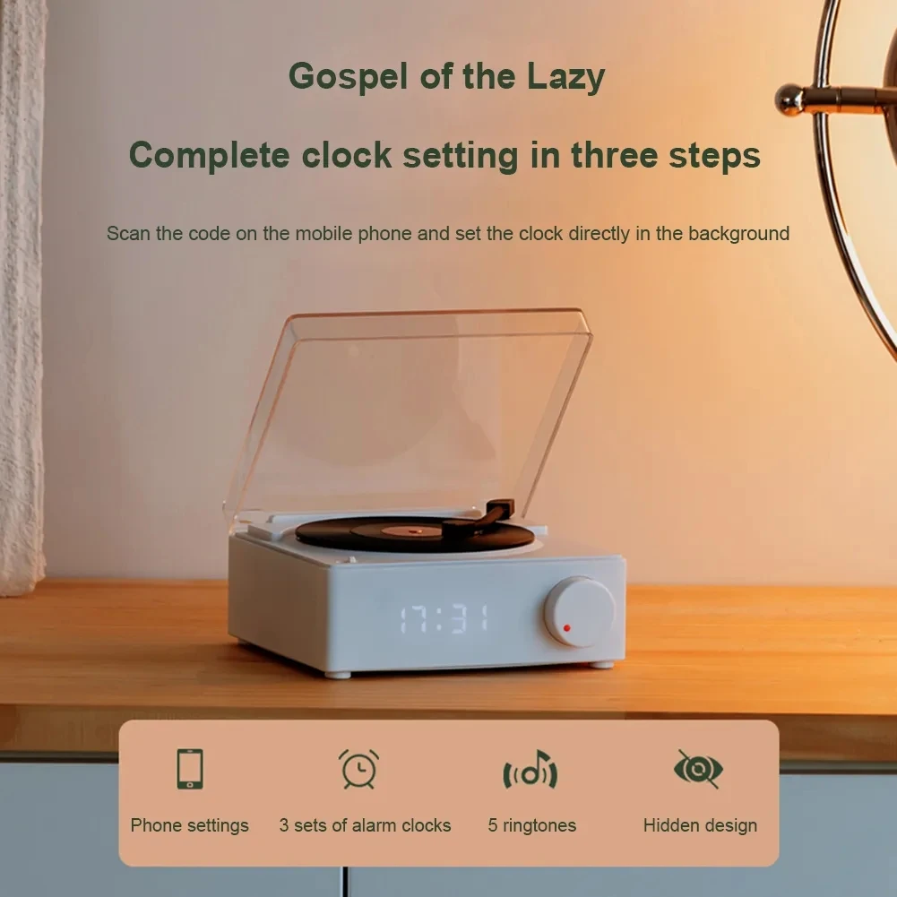 Multi-functional Creative Small Speaker Alarm Clock Vinyl Record Shape Speaker Bluetooth Compatible, Suitable for Home Interior