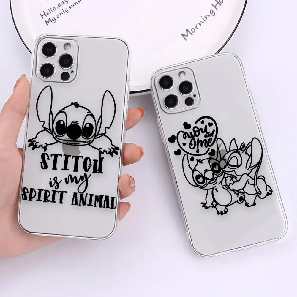 

Funny 3D Stitch Transparent Phone Case Coque for iPhone 14 13 12 11 SE Apple X XR XS 8 7 6 6S Pro Mini Max Plus Funda Case Para