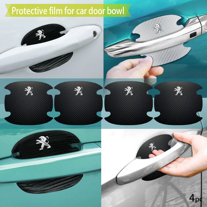 

4Pcs Car Door Sticker Scratches Resistant Cover Auto Handle Protection Film For Peugeot 206 207 307 3008 2008 308 408 508 301