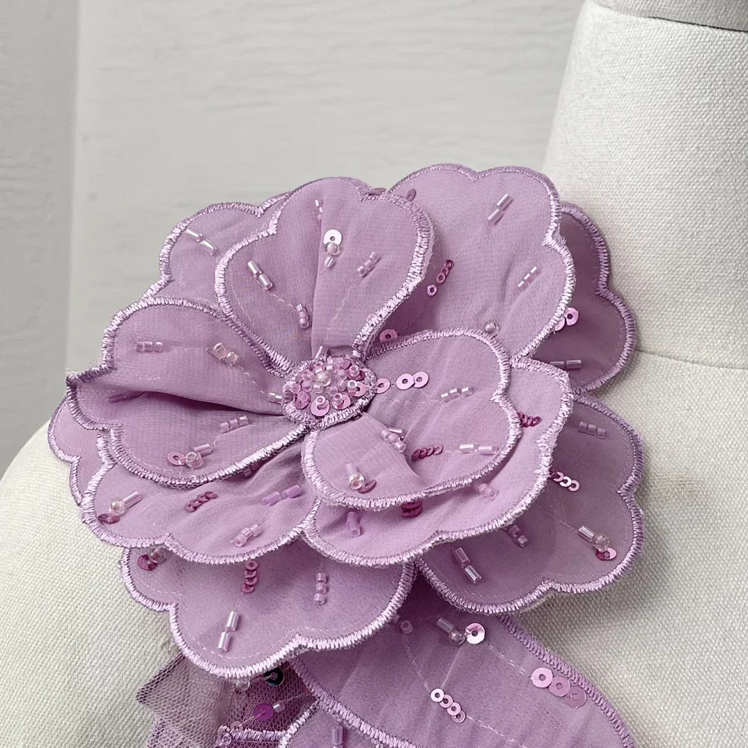 2025 Новое фиолетовое платье макси на одно плечо с бисером и блестками высокое