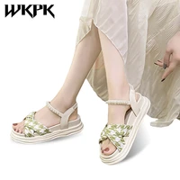 wkpk women sandals womens sandals with elastic straps and thick soles summer casual shoes fashion pearl ladies sandals
