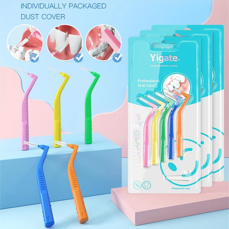 

5pcs/set L-shaped Soft Bristle Interdental Brush Orthodontic Braces Dental Gap Cleaner Oral Care