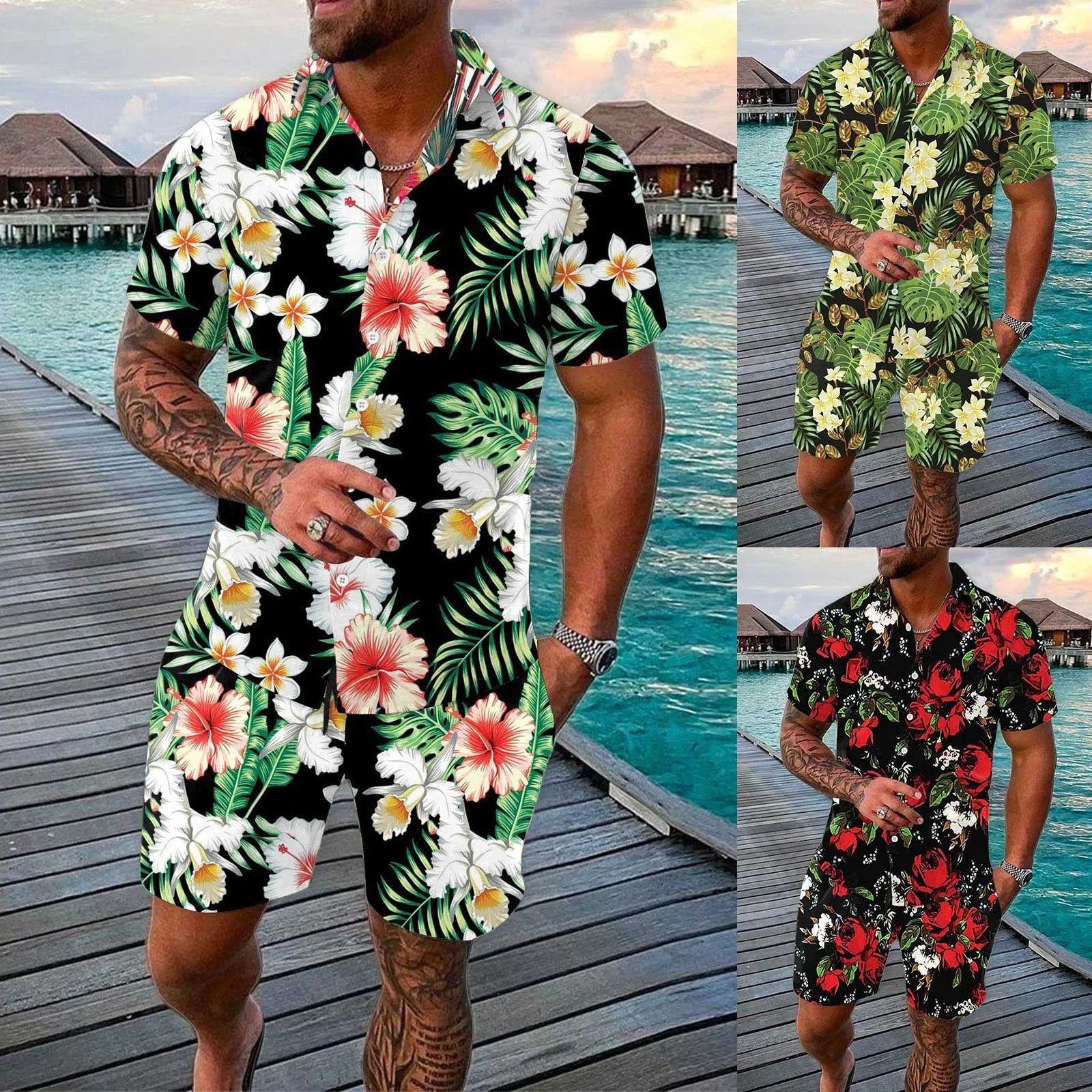 

New Summer Shirt Hawaiian Men's Beach Vacation Style Sewn Stripe Print Short Sleeve Top Casual Versatile Trendy High Quality Fas