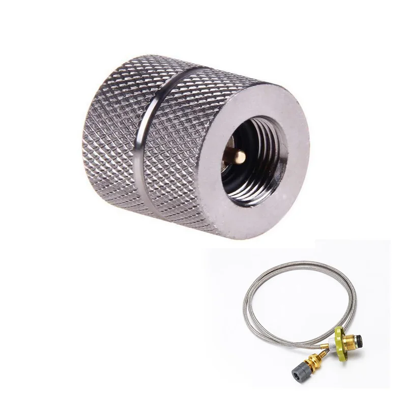 Адаптер для заправки газовыми баллонами наружной кемпинговой газовой плиты на бутановый газ с винтовым клапаном типа штуцерного клапана.