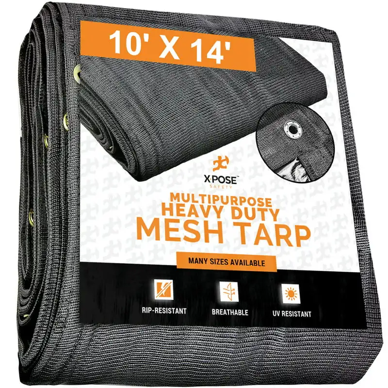 

Duty Mesh Tarp – 10’ x 14’ Multipurpose Black Protective Cover with Air Flow - Use for Tie Downs, Shade, Fences, Canopies,