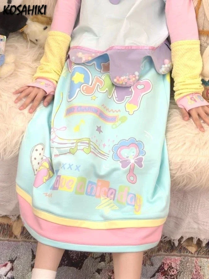 Японская Милая женская юбка Kawaii с контрастным принтом букв модная эстетичная Y2k