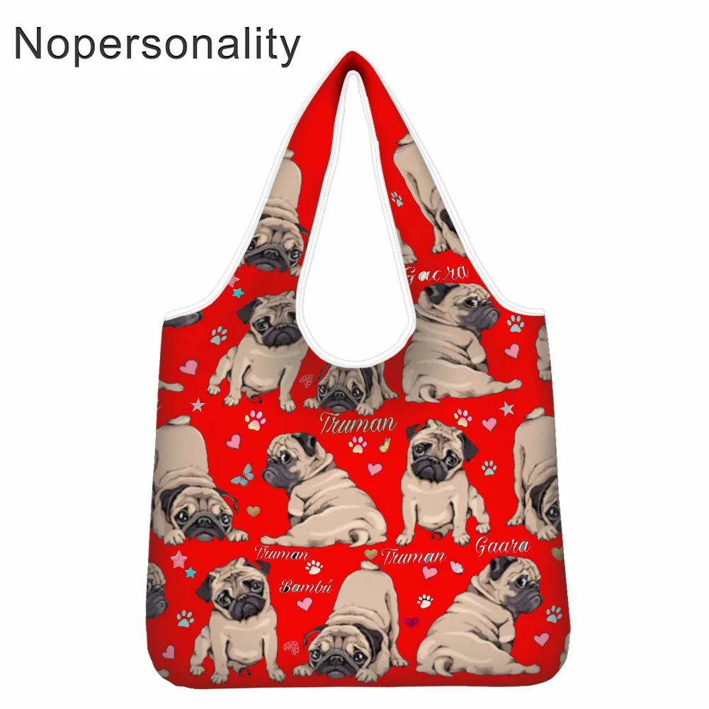 

Nopersonality Ladies Shopping Bags Pug Dog Large Capacity Reusable Groceries Shopper Bag Women Beach/Outdoor Stylish Handbags