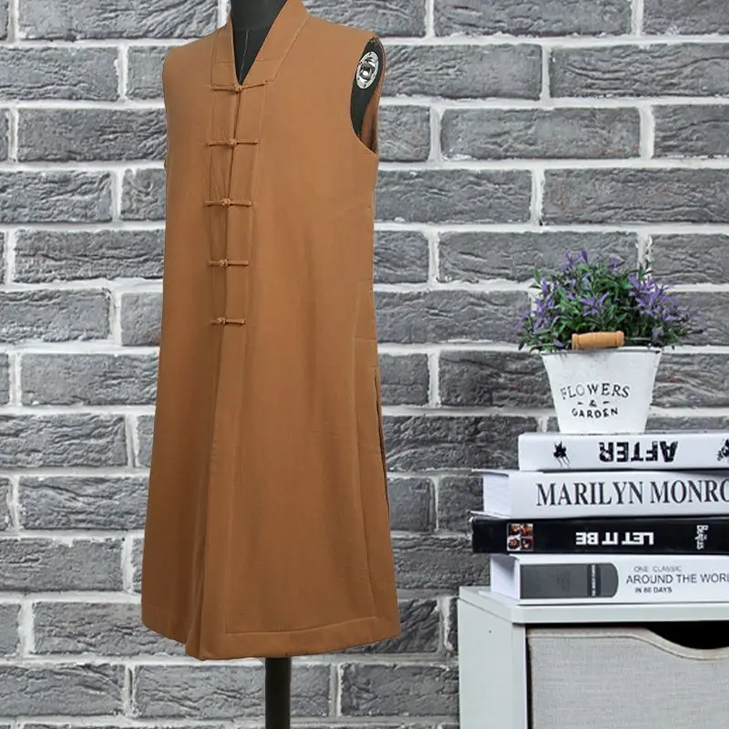 Одежда для монахов 2024 тонкий буддийский халат из хлопка и льна длинный жилет