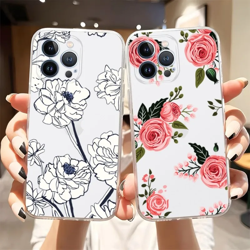 

Flower Phone Case 2023 Hot Transparent For Iphone 14Pro 11 12 14 Pro Max Mini 6 6s 7 8 Plus X XR XS SE2020 Cover