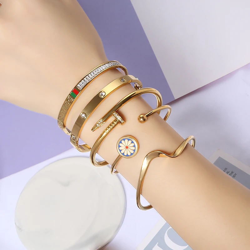 Новинка 2022 браслеты из нержавеющей стали для женщин открытая Золотая кубинская