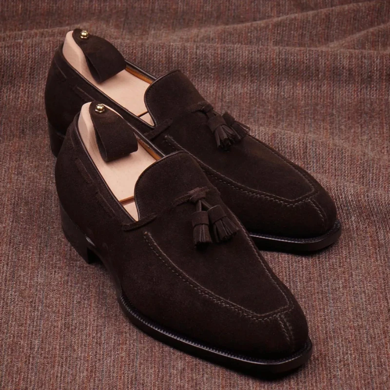 

Туфли KE917 мужские на низком каблуке, лоферы, искусственная замша, без застежки, бахрома, классические удобные Формальные туфли, однотонные