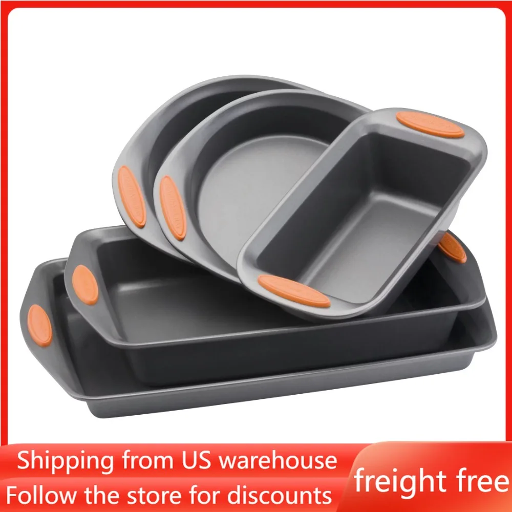 

5-Pieces Nonstick Bakeware Baking Pans Set Pastry Gray and Orange Plate Free Shipping Mold for Baking Molds Biscuit Cake