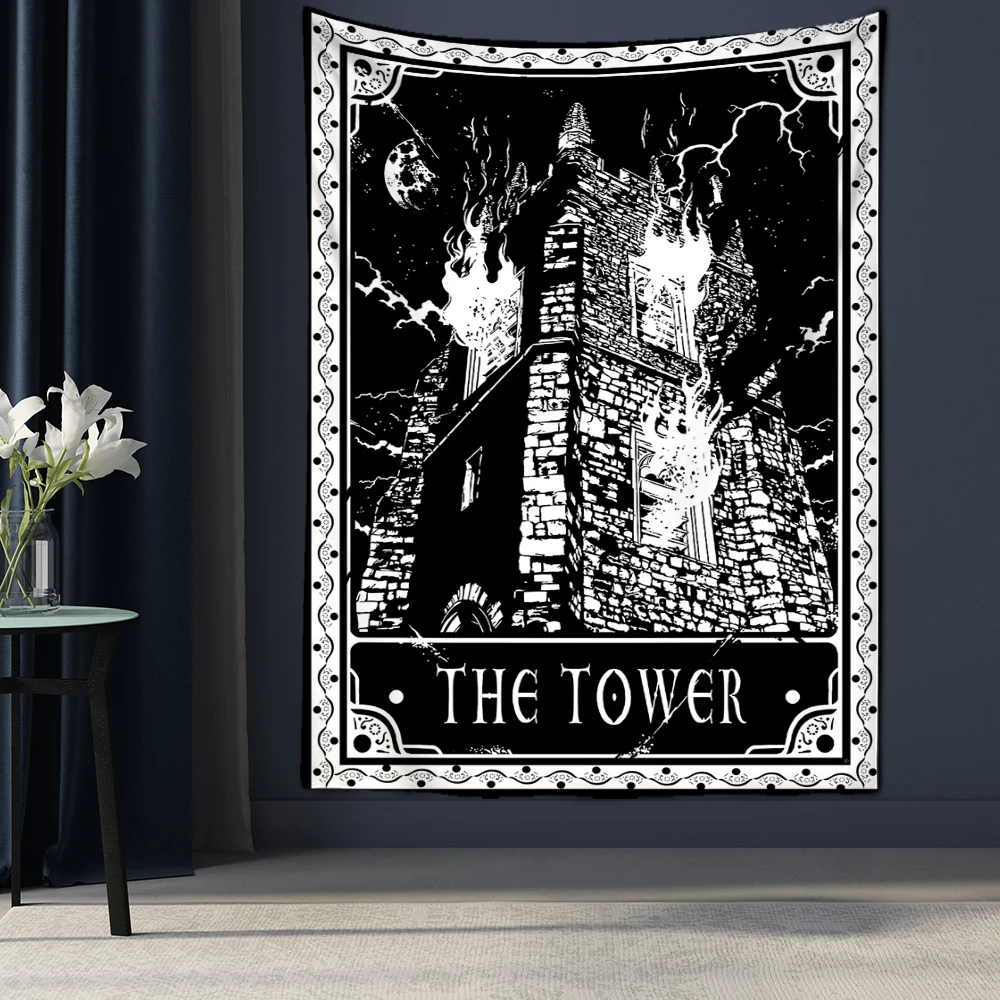 

Tarot Tapestry Wall Hanging Witchcraft Divination Bed Sheet Beach Mat Bohemian Hippie TAPIZ Wall Home Decor The Tower Tapestr