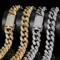 scooya european american hip hop 19mm full zircon mens necklace hollow buckle miami cuban chain hiphop rap accessories necklace