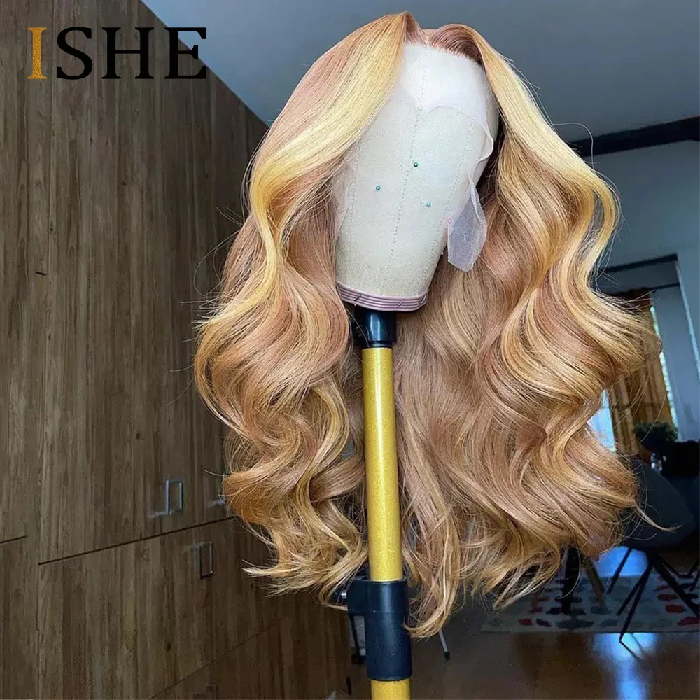 

30 Inch Honey Blonde Highlight Color Lace Front Wigs For Women Body Wave Brazilian Pre Plucked Lace Frontal Wigs Human Hair 180%