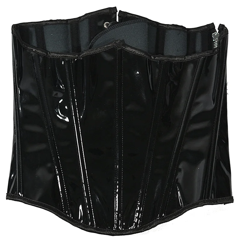 Leather Corset Tops Kорсет Underbust Bustier Side Zip Up Waist Slimming Cincher Girdle Fish Boned Waisttrainer Gorset Korset Hot