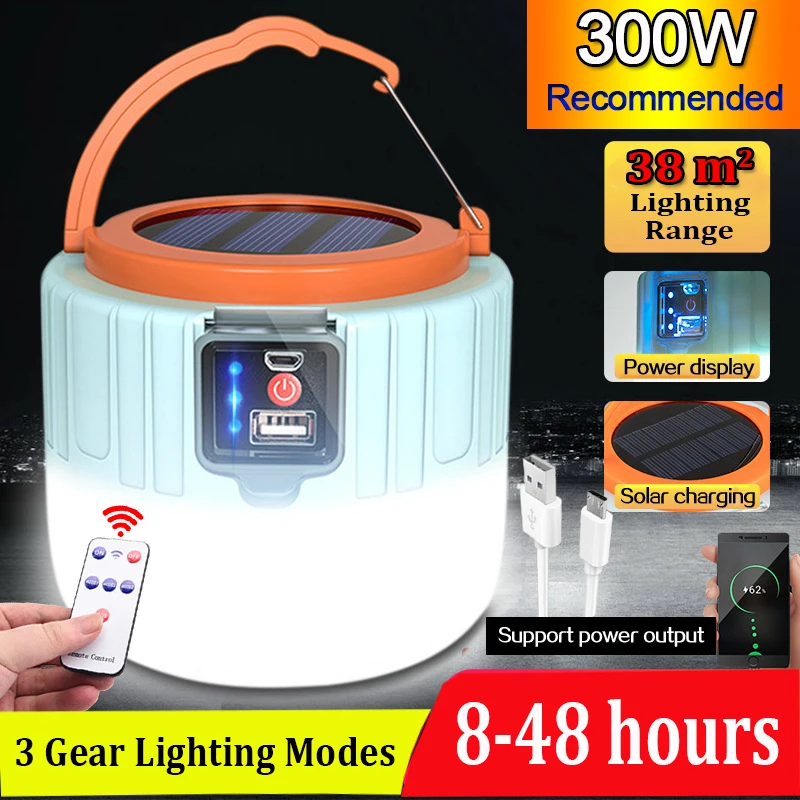 

1000 Watts Solar LED Camping Light USB Rechargeable Bulb For Outdoor Tent Lamp Portable Lanterns Emergency Lights For BBQ Hiking