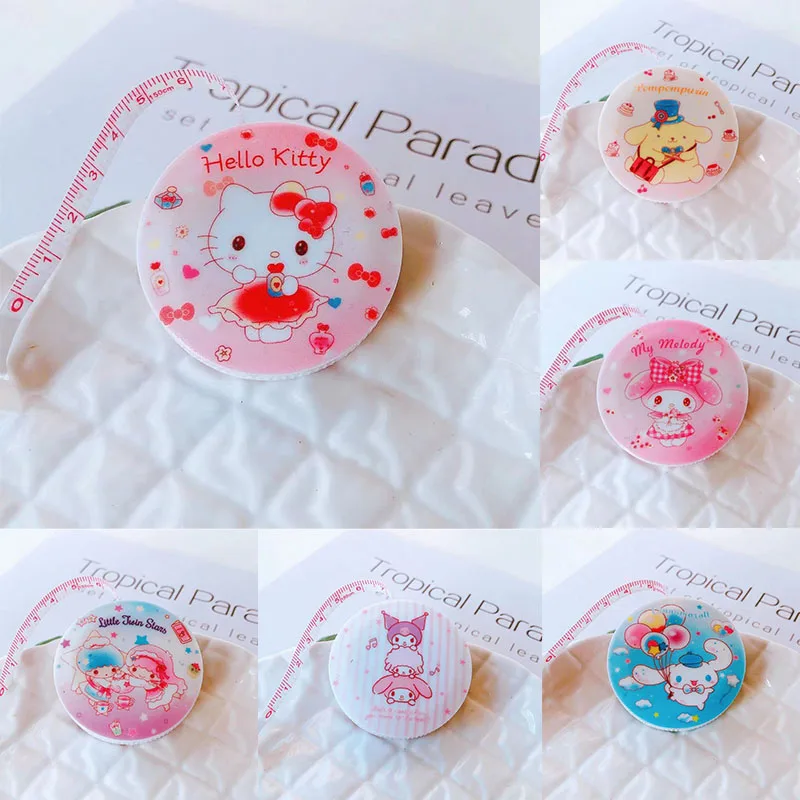 

Kawaii Sanrioed Anime Kuromi Cinnamoroll Cartoon Print Round Automatic Retractable Tape Measure Girl Heart Gifts for Girl