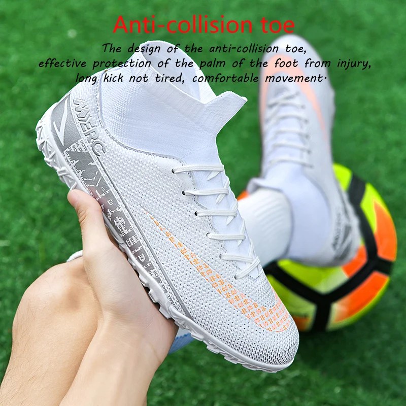 Men Professional Soccer Cleats Sneakers World Football Cup Boots Outdoor Non-Slip Long Spikes Ultralight High Ankle Soccer Shoes
