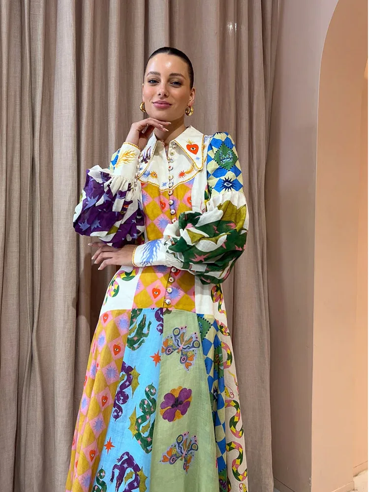 

Женское платье с длинным рукавом-фонариком и отворотом