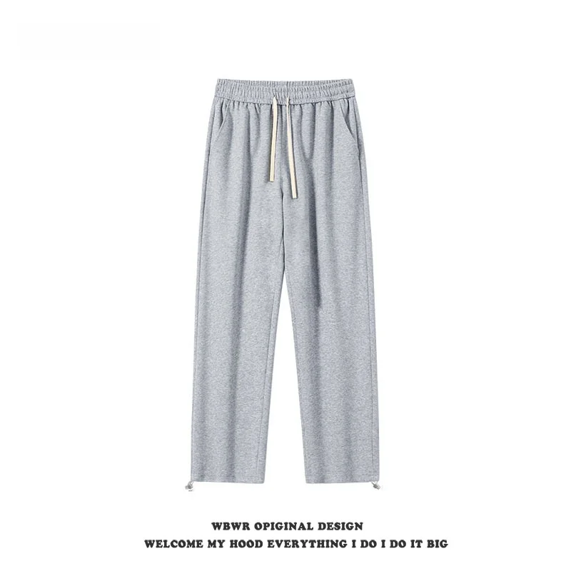 American Sle Simple Casual Solid Drawstring Sweat pants Men's Autumn Hiphop Trendy All-Match Loose Straight Wide-Leg Pants