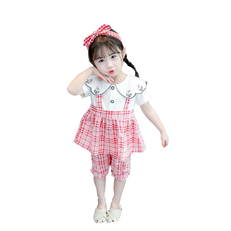 

1-2-3 Years Old Little Girls Baby Summer Suit Children Short-Sleeved Clothes 2 Piece Set [Dress+Shorts]
