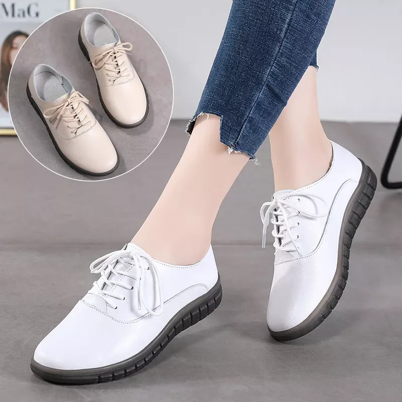 

2023NEW lace up flats women shoes 2022 fashion leather solid casual sneakers women flats plus size summer chaussures