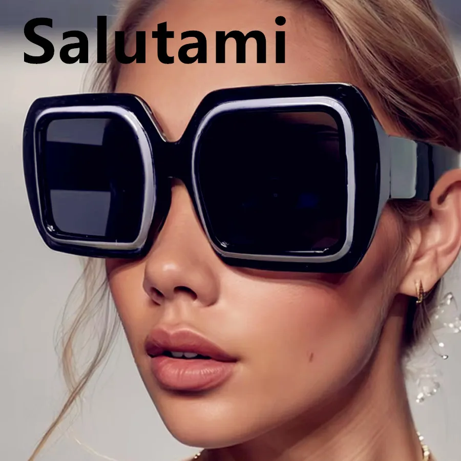 Винтажные солнцезащитные очки большого размера в квадратную полоску для женщин