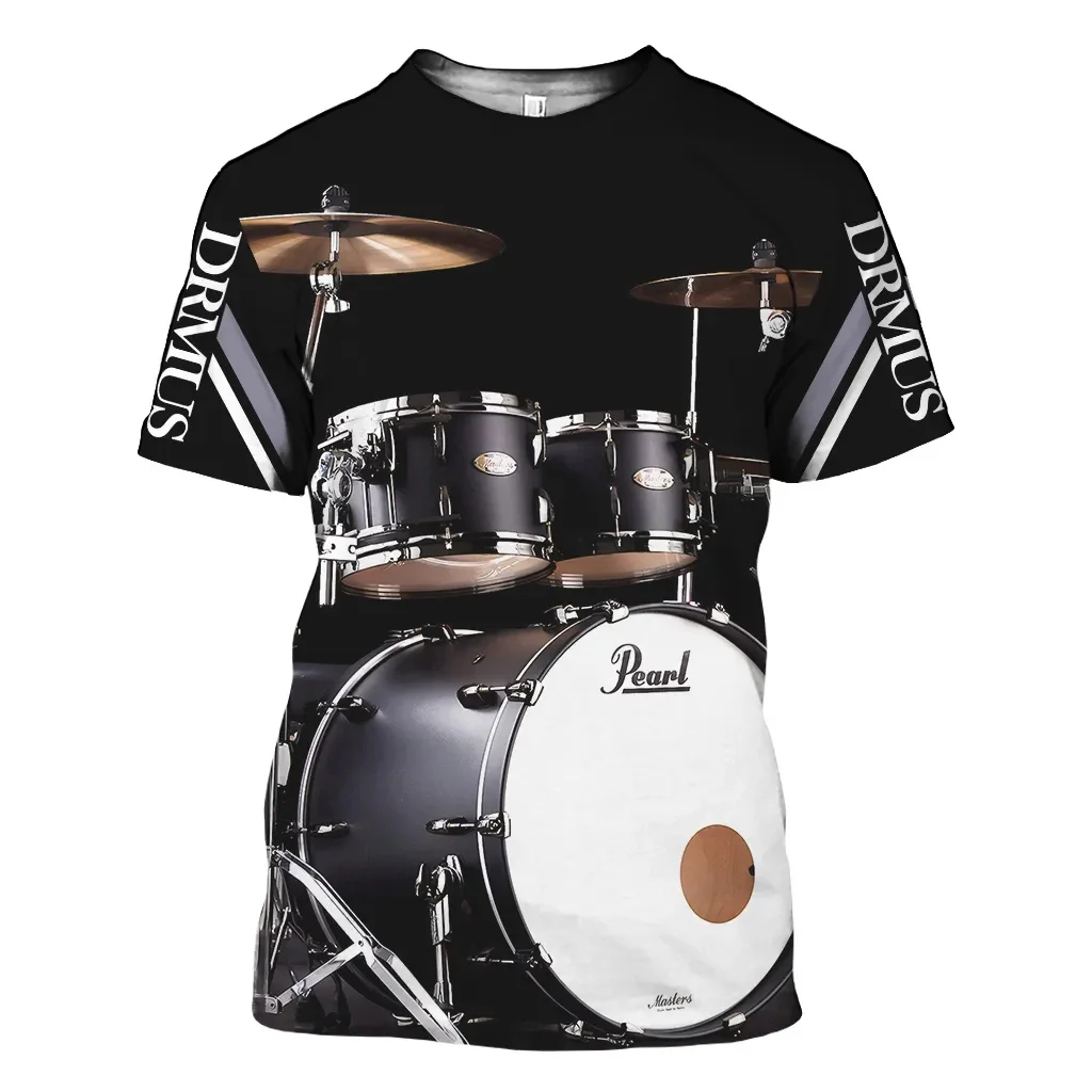 

Classic Instrument Drumbeat 3D Printed Pattern Summer Men's T-shirt Oversized Casual Short Sleeve Shirt Trend Fashion Music Top