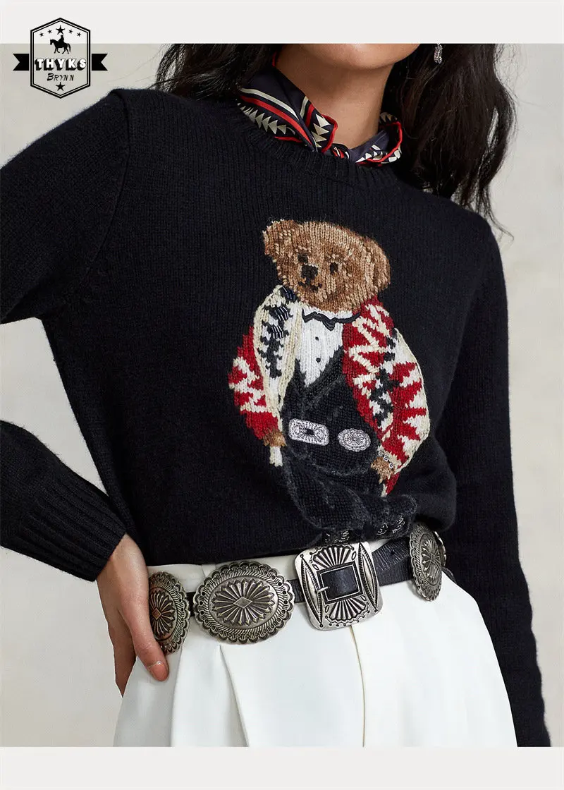 

Autumn Winter RL Bear Sweater Men Knitted Embroidery Pullover Women's Bottoming Shirt Trend Korean Casual Patchwork Sweater Coat