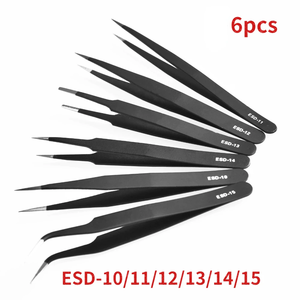 1/6 шт. антистатические пинцеты из нержавеющей стали