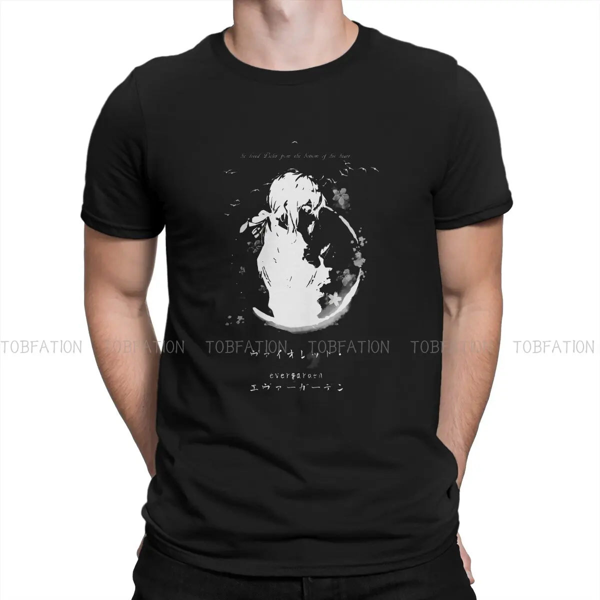 

Violet Evergarden Gilbert Anime Fabric TShirt Flying Past The Past Basic T Shirt Homme Men Tee Shirt New Design Trendy