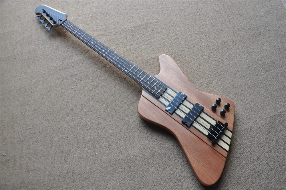 

4 Strings Thunderbird Natural Wood Color One Picece Neck thru body Electric Bass Guitar Active Circuit pickup in stock 419