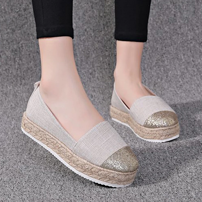 

Hemp Rope Weave Edge Platform Shoes Women Light Retro Pumps New Casual Single Footwear Cozy Size 43 Walking Sneakers Zapatillas