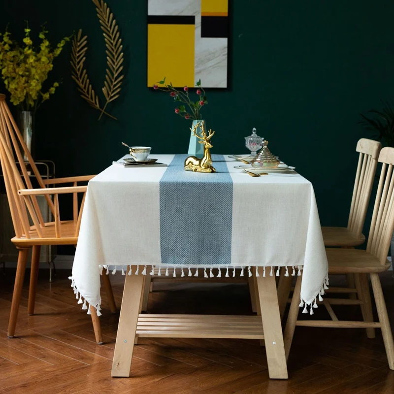 

Cotton Linen Fabric Tablecloth Rustic Farmhouse Kitchen Table Cloth , Table Cloths for 4 to 6 Seats,55X70 Inch