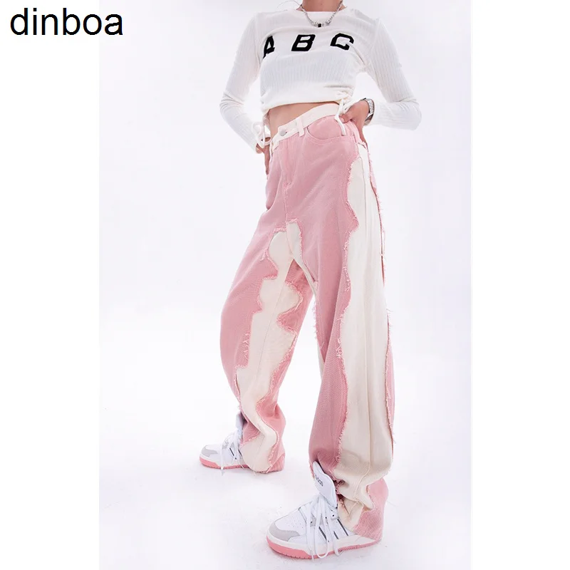 

Pink Women's Jeans Wide Leg Pants High Waist Baggy Vintage Straigh Denim Y2k Pants Casual Street Hip Hop Fashion Denim Trouser