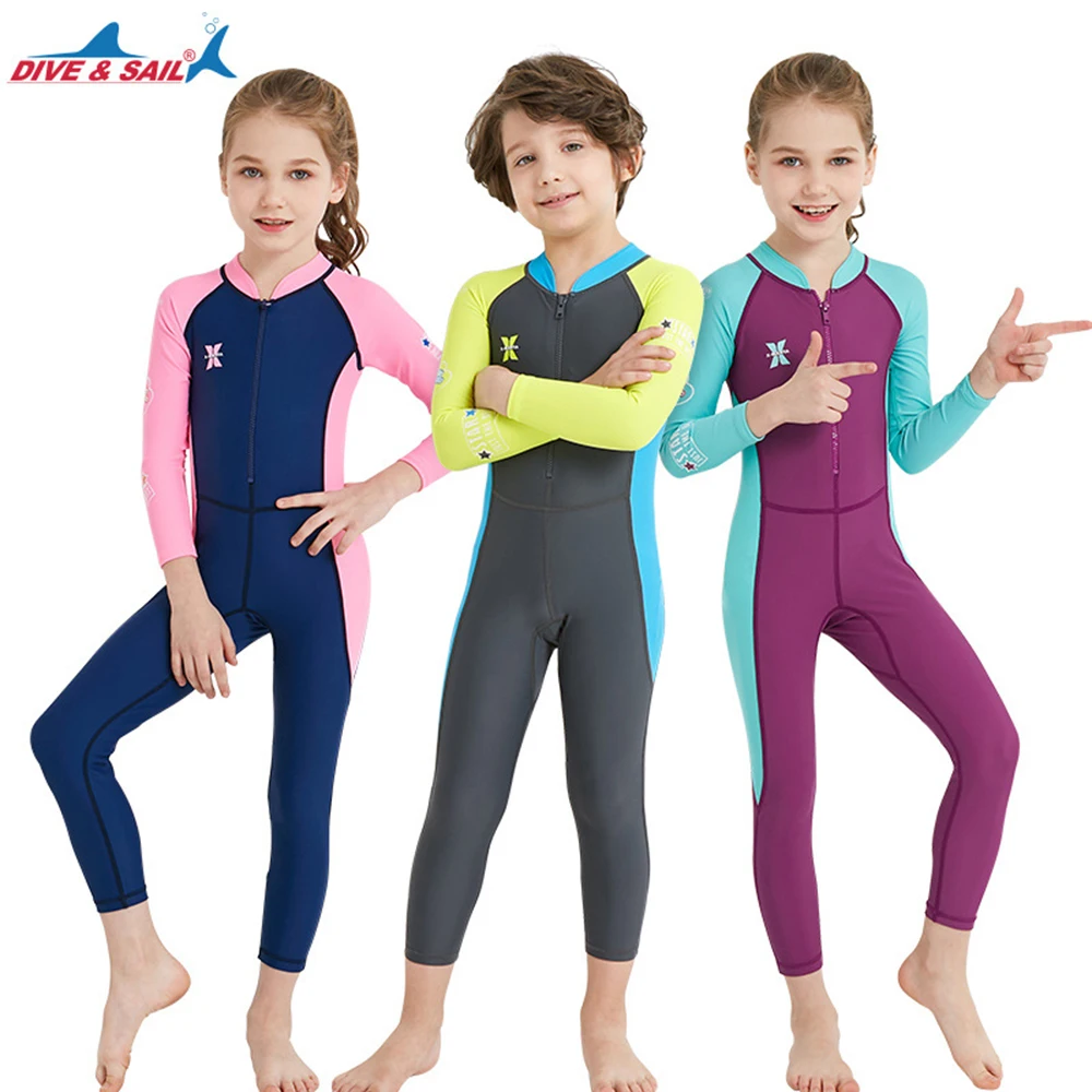 2023 Children's Outdoor Long Sleeve One Piece Surfing Suit Sunscreen Quick Drying Boys And Girls Swim Surfing Snorkeling Suit