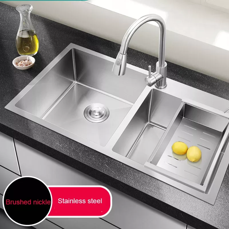 

304 Stainless Steel Kitchen Sink Double and Single Bowl With Kitchen Faucet and Drain Tube