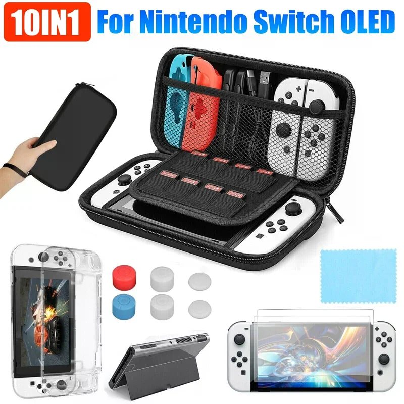 Фото Комплект аксессуаров 13-в-1 для Switch OLED, защитный чехол для переноски с защитной пленкой из закаленного стекла №3