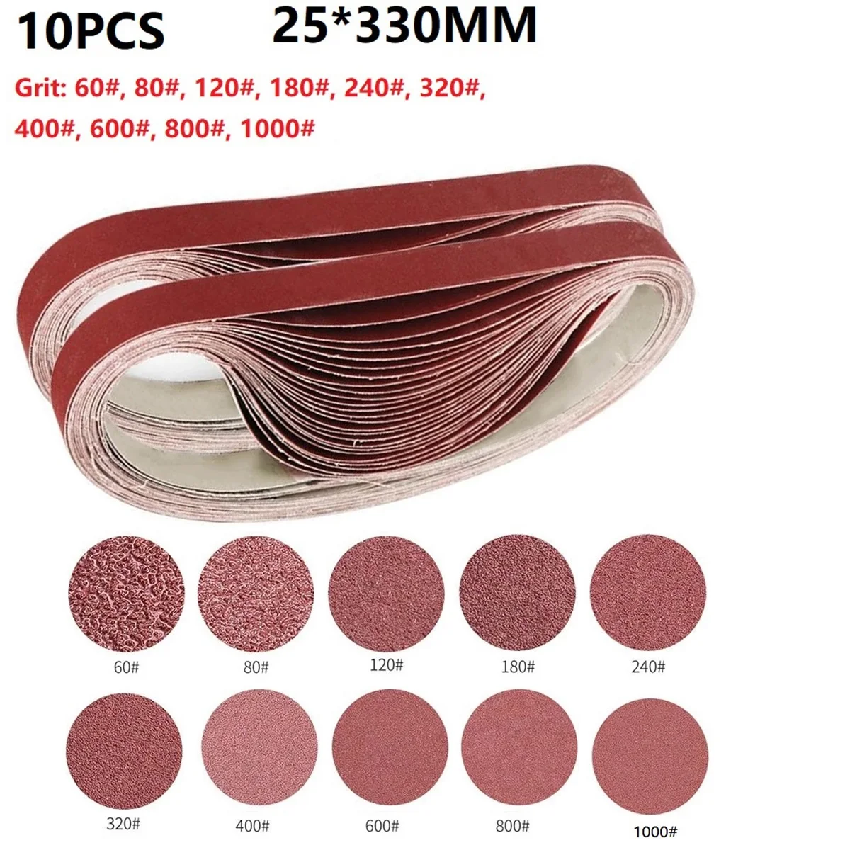 

10PCS 25x330mm/1x13inch Sanding Belt 60/80/120/180/240/320/400/600/800/1000 Grit Alumina Belt Sander Sandpaper Grinder Accessory